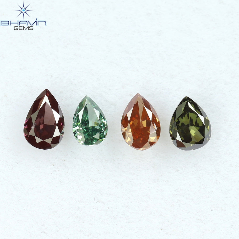 0.46 CT/4 Pcs Pear Shape Natural Diamond Mix Color VS2 Clarity (4.06 MM)