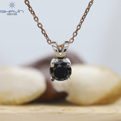 Diamond Pendant-Earring, Round Diamond, Black Diamond, Yellow Gold, Bridal Necklace