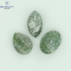 1.13 CT /3 Pcs Uncut Shape Green Natural Loose Diamond I3 Clarity (5.50 MM)