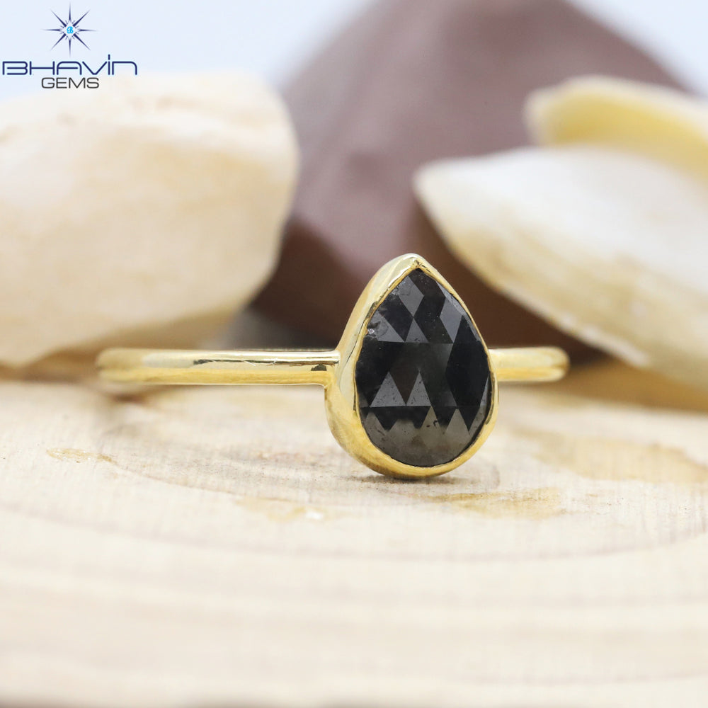 Pear Diamond, Natural Diamond Ring, Salt And Papper Diamond, Gold Ring, Engagement, Wedding Ring, Diamond Ring