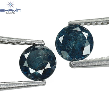 0.67 CT/2 Pcs Round Diamond Blue Diamond Natural Diamond I3 Clarity (4.28 MM)