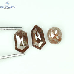 1.47 CT/3 Pcs Mix Shape Natural Diamond Peach Color I3 Clarity (7.05 MM)