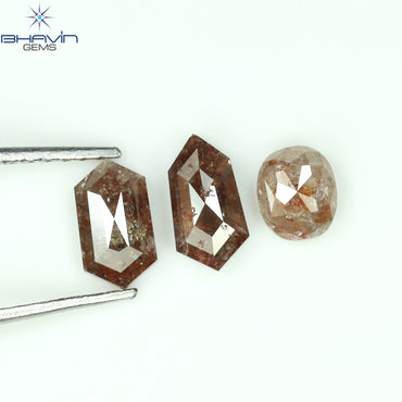 1.47 CT/3 Pcs Mix Shape Natural Diamond Peach Color I3 Clarity (7.05 MM)