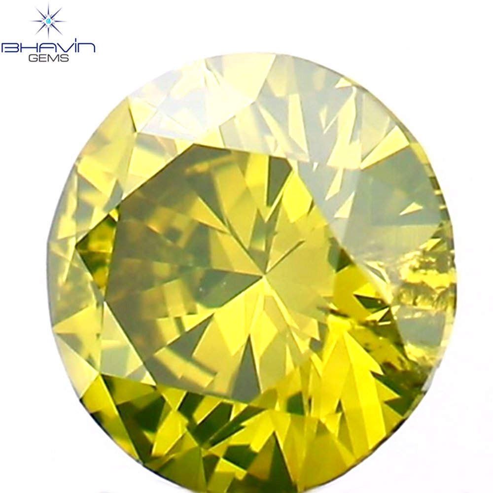 1.02 CT ラウンド シェイプ ナチュラル ダイヤモンド グリーン イエロー カラー SI1 クラリティ (5.63 MM)