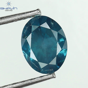 0.65 CT, Oval Diamond, Oval Cut, Green Color, Blue Color, Diamond, Clarity SI1