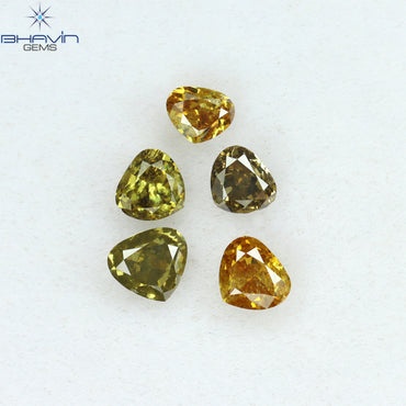 1.20 CT/5 Pcs Heart Shape Natural Diamond Mix Color SI Clarity (3.95 MM)