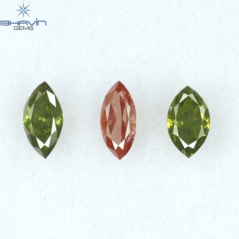 0.49 CT/3 Pcs Marquise Shape Enhanced Green Pink Color Natural Loose Diamond I1 Clarity (5.07 MM)