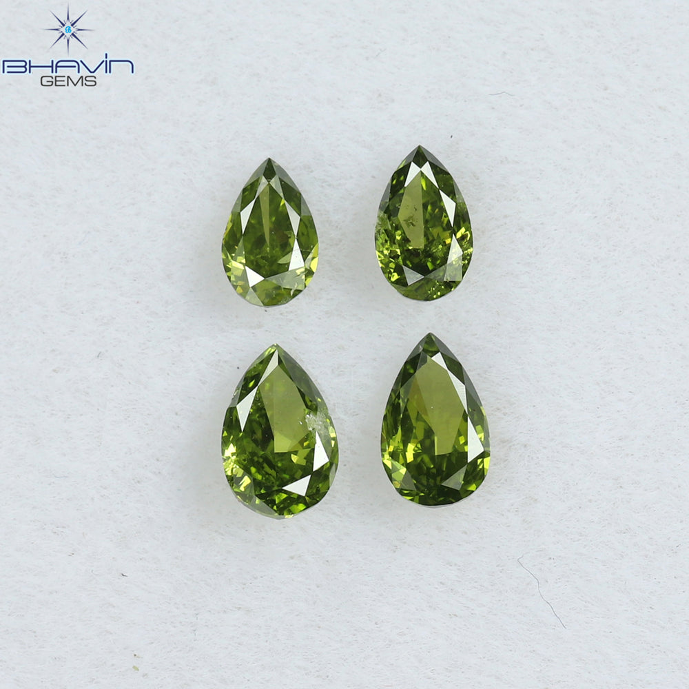 0.35 CT/4 Pcs Pear Shape Natural Diamond Green Color SI Clarity (3.91 MM)