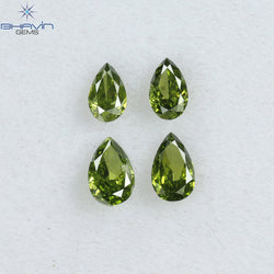 0.35 CT/4 Pcs Pear Shape Natural Diamond Green Color SI Clarity (3.91 MM)