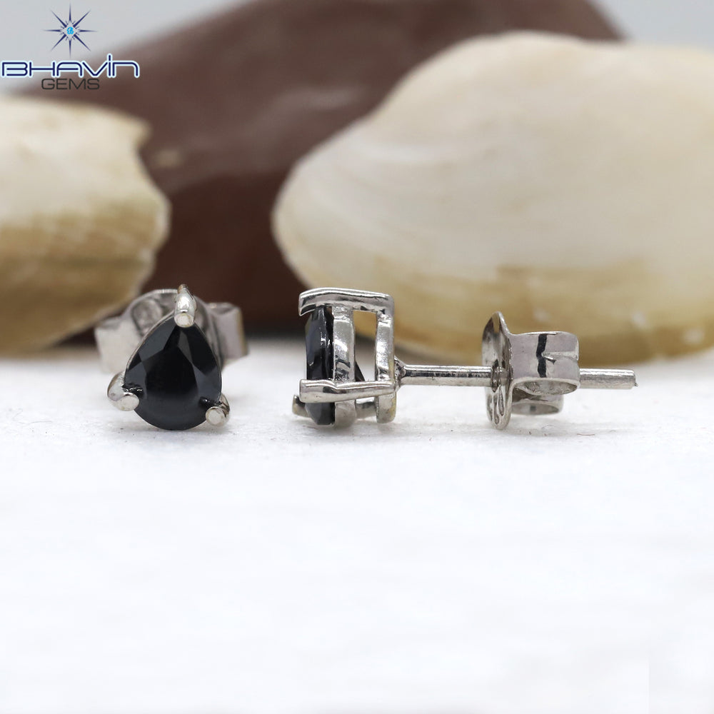 Pear Diamond White Gold Stud Earring Black Diamond Natural Loose Diamond Earring