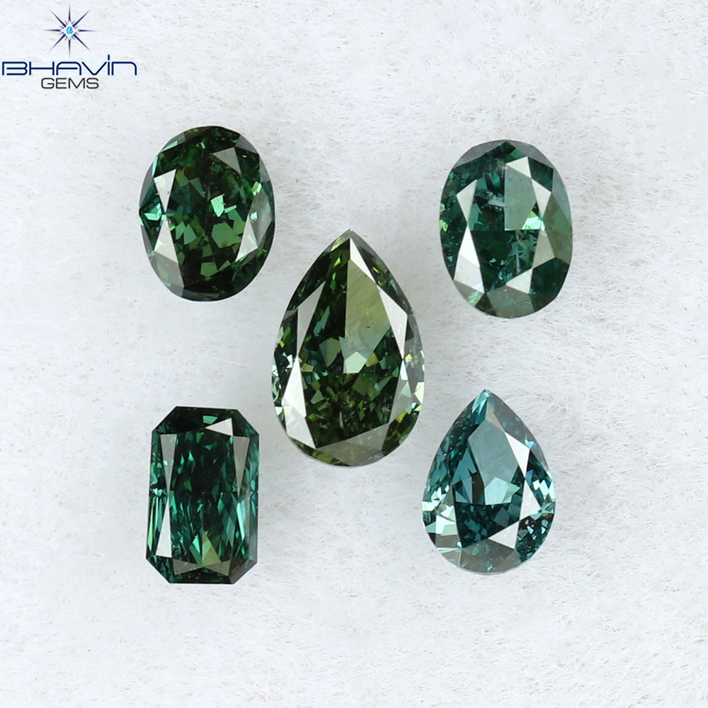 0.38 CT/5 Pcs Mix Shape Natural Diamond Blue Green Color VS-SI Clarity (3.90 MM)