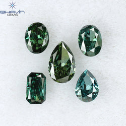 0.38 CT/5 Pcs Mix Shape Natural Diamond Blue Green Color VS-SI Clarity (3.90 MM)