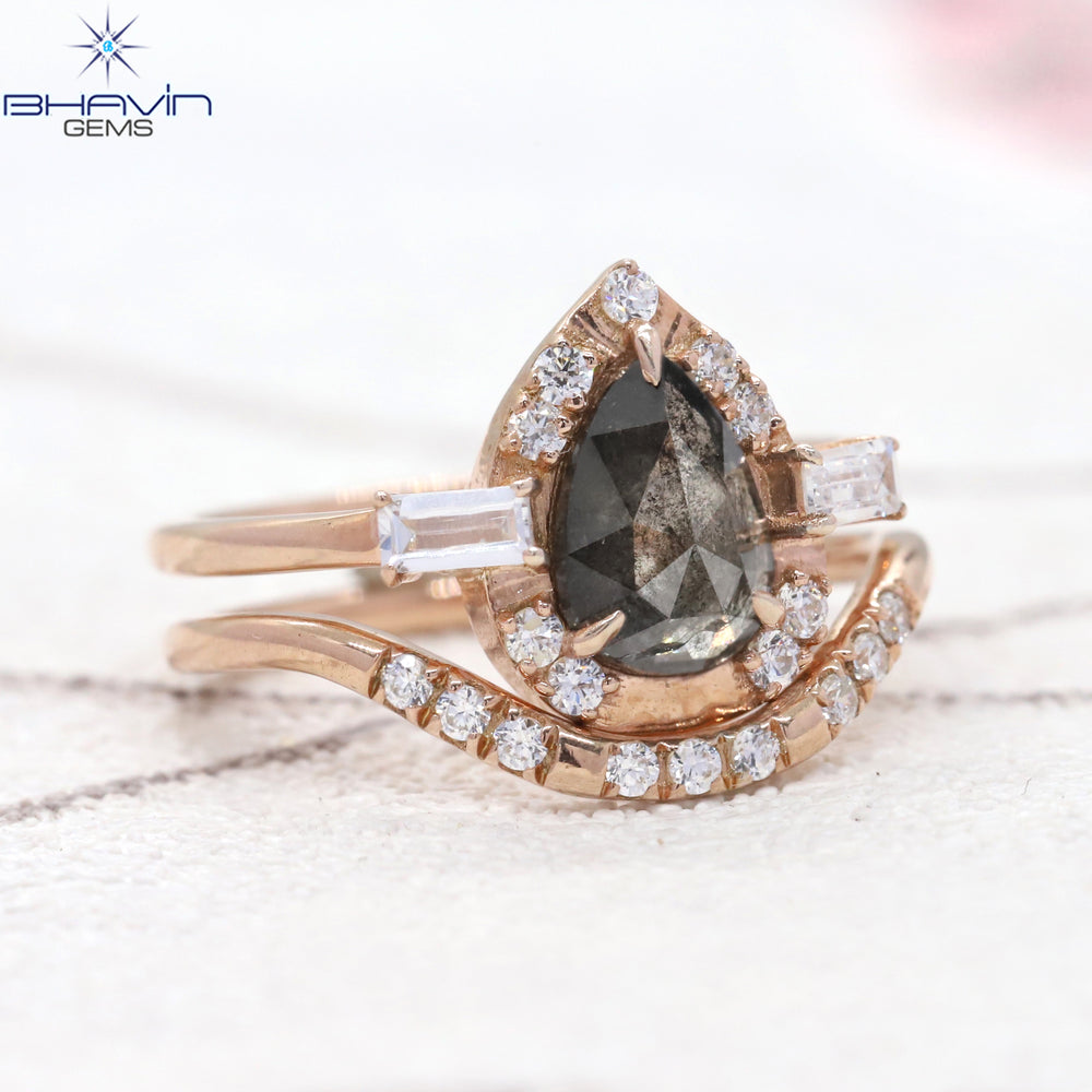 Pear Diamond Natural Diamond Ring Salt And Pepper Color Gold Ring Engagement Ring