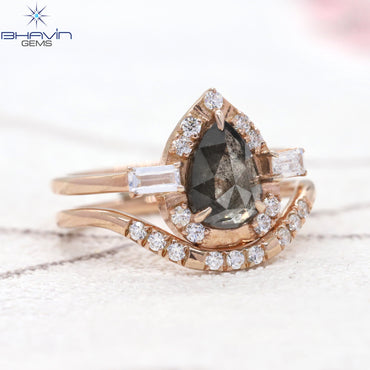 Pear Diamond Natural Diamond Ring Salt And Pepper Color Gold Ring Engagement Ring