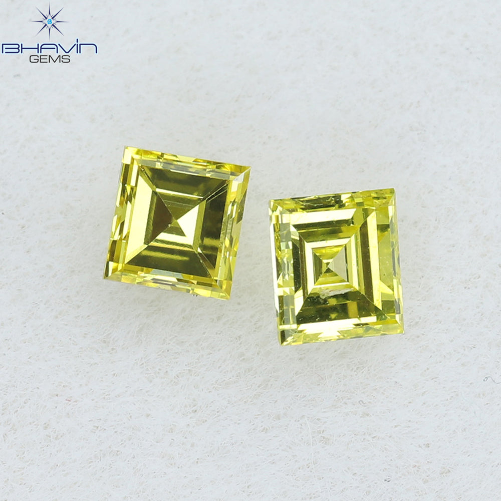 0.23 CT/2 Pcs Square Cut Natural Diamond Enhanced Yellow Color VS-SI Clarity (2.75 MM)