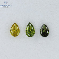 0.41 CT/3 Pcs Pear Shape Natural Diamond Green Yellow Color SI Clarity (4.21 MM)