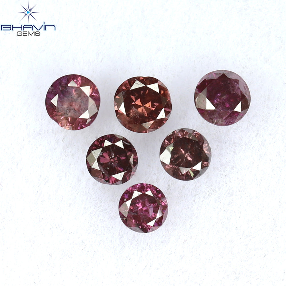 0.26 CT/6 Pcs Round Shape Natural Loose Diamond Pink Color I1 Clarity (2.25 MM)