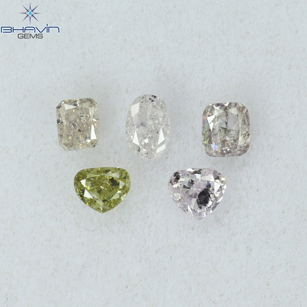 0.43 CT/5 Pcs Mix Shape Natural Diamond Pink Color SI Clarity (3.10 MM)