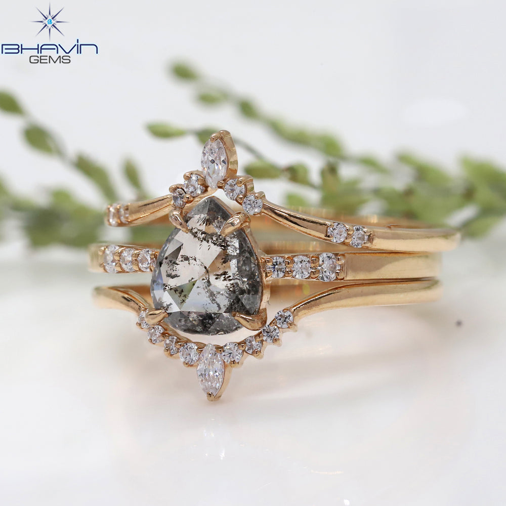 Pear Diamond Salt And Pepper Diamond Natural Diamond Ring Gold Ring Engagement Ring