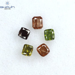0.82 CT/5 Pcs Cushion Shape Natural Diamond Pink Green Color SI2 Clarity (3.46 MM)