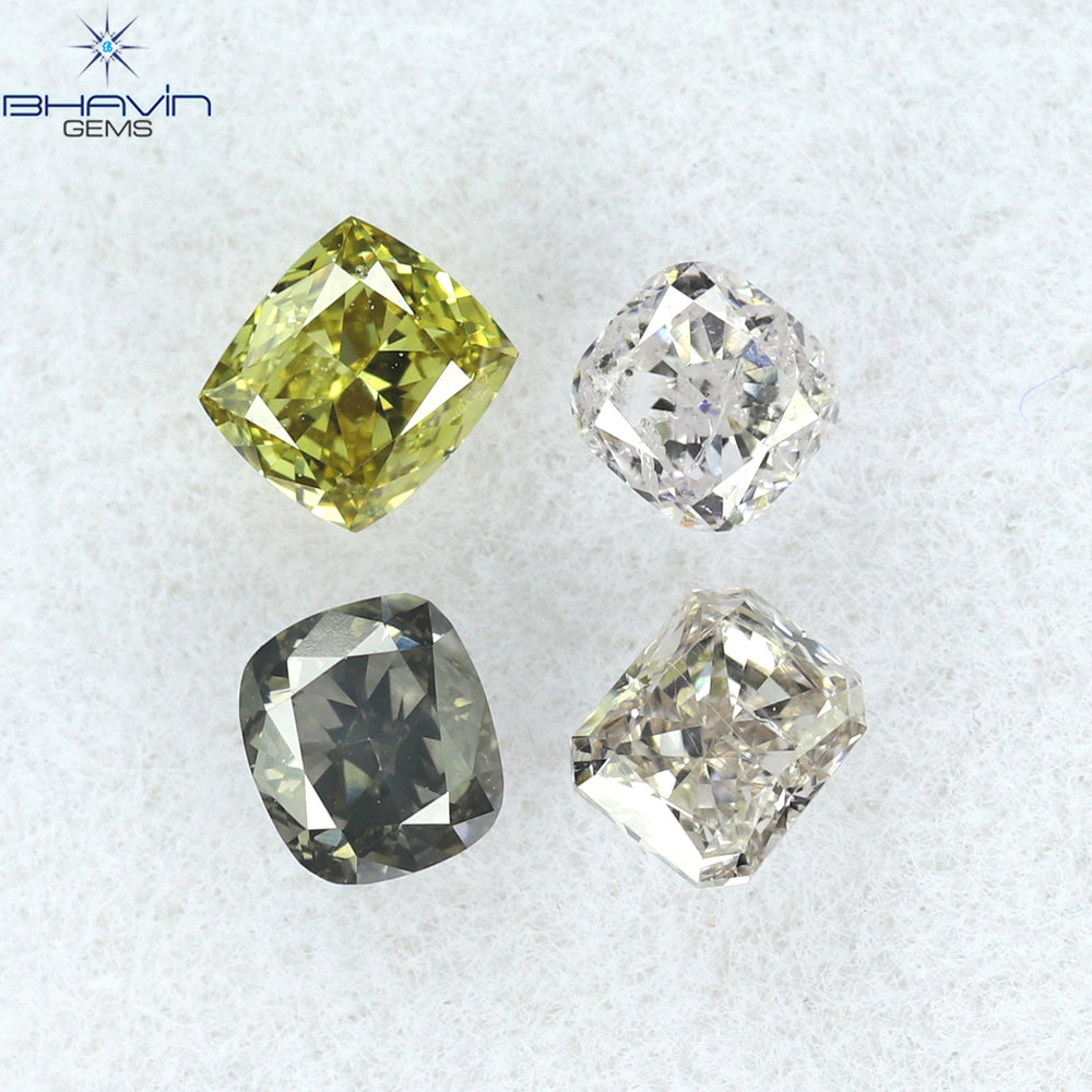 0.51 CT/4 Pcs Cushion Shape Natural Diamond Mix Color VS-SI Clarity (3.08 MM)