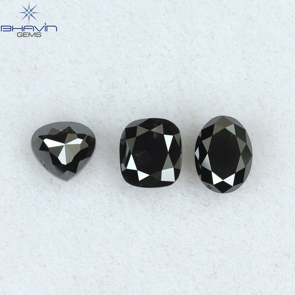 1.03 CT/3 PCS Mix Shape Natural Diamond Black Color Opaque Clarity (4.35 MM)
