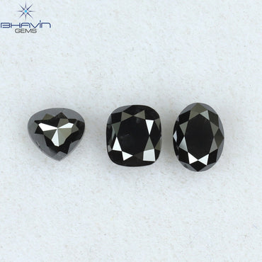 1.03 CT/3 PCS Mix Shape Natural Diamond Black Color Opaque Clarity (4.35 MM)