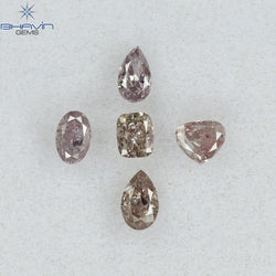 0.61 CT/5 Pcs Mix Shape Natural Diamond Pink Color I1 Clarity (3.96 MM)