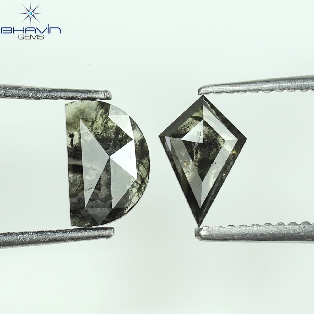 0.79 CT/2 PCS Mix Shape Natural Diamond Black Color I3 Clarity (7.04 MM)