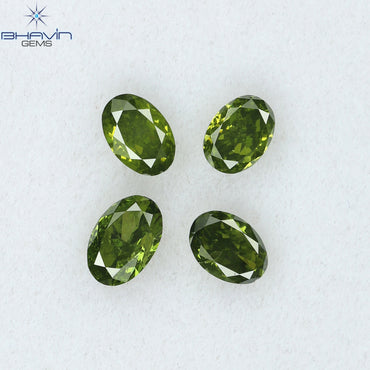 0.59 CT/4 Pcs Oval Shape Natural Diamond Green Color SI Clarity (4.22 MM)