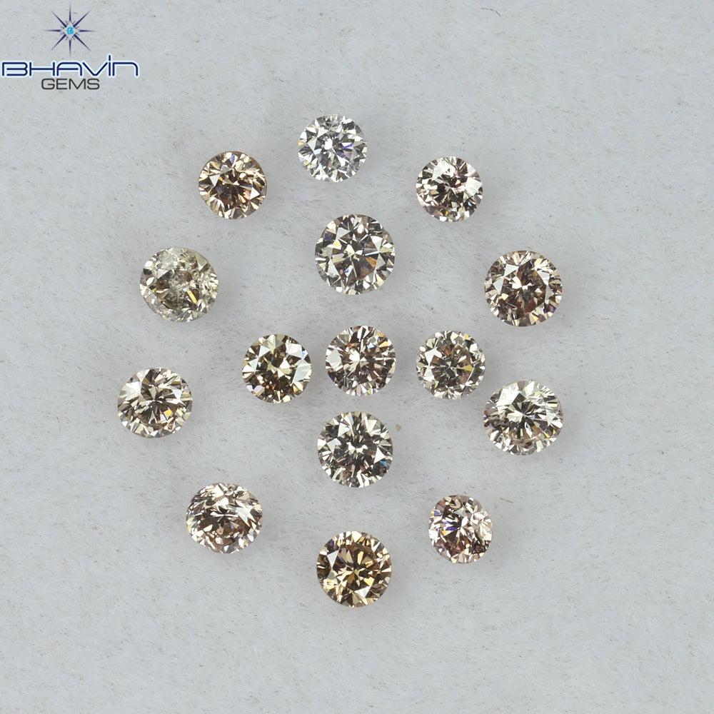0.38 CT/15 Pcs Round Shape Natural Loose Diamond Brown Pink ((Argyle) Color VS2 Clarity (2.00 MM)