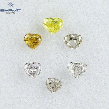 0.51 CT/6 Pcs Heart Shape Natural Diamond Mix Color VS2 Clarity (2.59 MM)