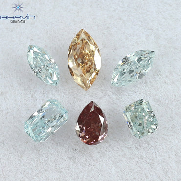 0.39 CT/6 Pcs Mix Shape Natural Diamond Greenish Blue Color VS-SI Clarity (4.14 MM)