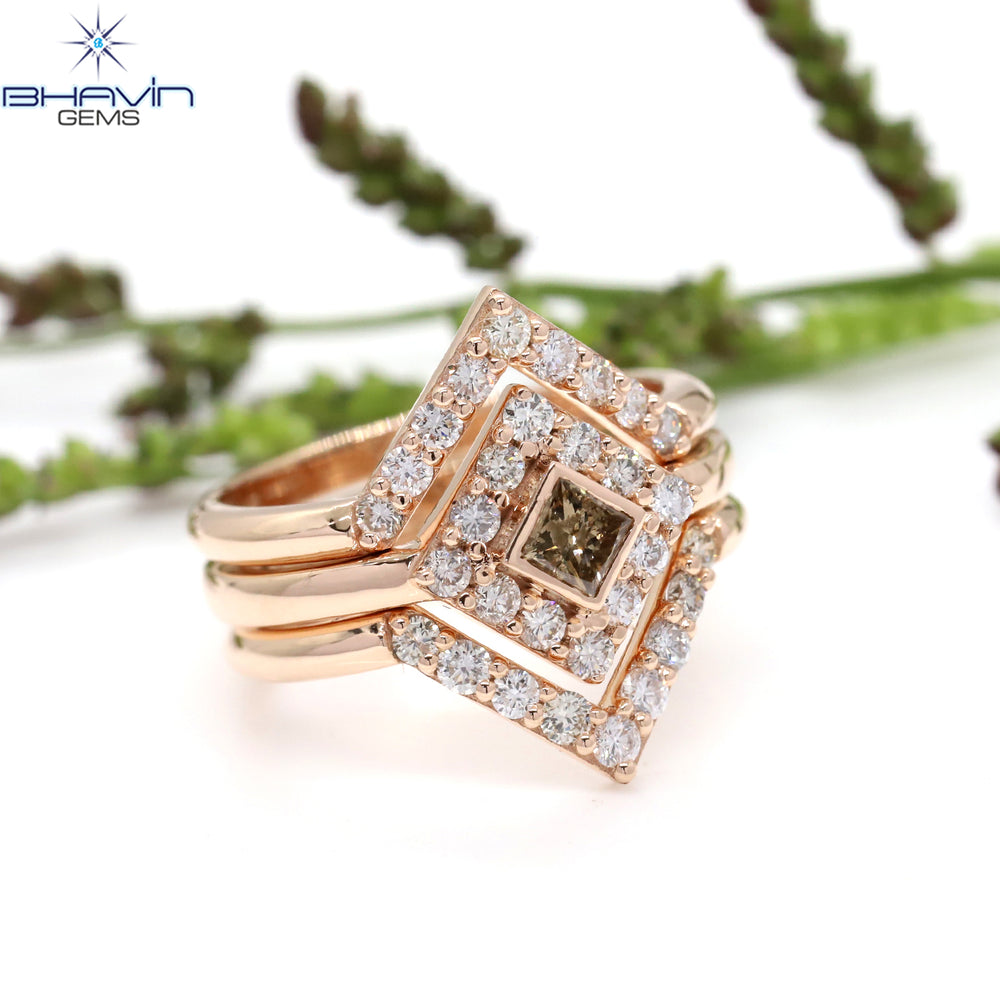 Princess Diamond Natural Diamond Ring Brown Color Gold Ring Engagement Ring