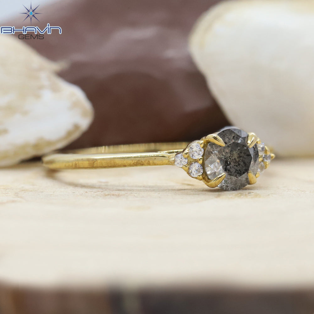 ラウンド ダイヤモンド, 天然ダイヤモンド リング, ソルト アンド ペッパー ダイヤモンド, ゴールド リング, 婚約指輪, 結婚指輪, ダイヤモンド リング