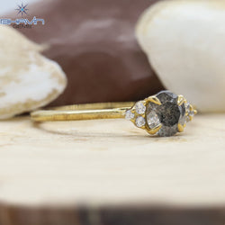 ラウンド ダイヤモンド, 天然ダイヤモンド リング, ソルト アンド ペッパー ダイヤモンド, ゴールド リング, 婚約指輪, 結婚指輪, ダイヤモンド リング