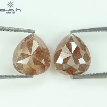 2.86 CT/2 Pcs Pear Shape Natural Loose Diamond Peach Color I3 Clarity (8.13 MM)