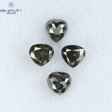 1.62 CT/4 PCS Heart Shape Natural Diamond Salt And Pepper Color I3 Clarity (4.40 MM)