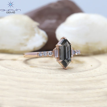 Hexagon Diamond Salt And Pepper Diamond Natural Diamond Ring Gold Ring Engagement Ring