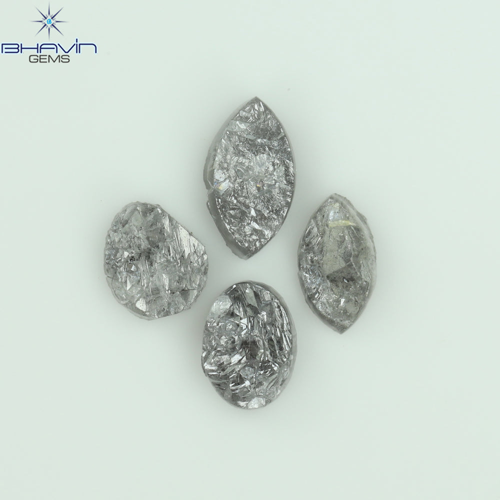 1.42 CT/4 Pcs Uncut Shape Salt And Pepper Natural Loose Diamond I3 Clarity (6.66 MM)