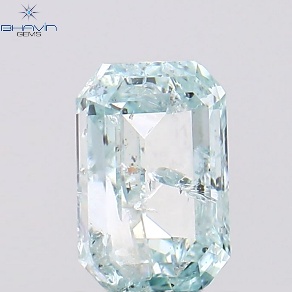 1.01 CT エメラルド シェイプ ナチュラル ダイヤモンド グリーンがかったブルー カラー I2 クラリティ (6.60 MM)