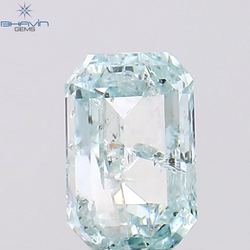 1.01 CT エメラルド シェイプ ナチュラル ダイヤモンド グリーンがかったブルー カラー I2 クラリティ (6.60 MM)
