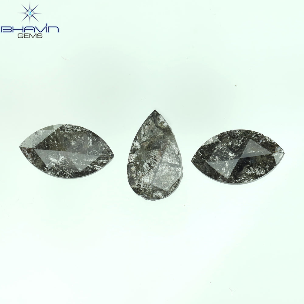 1.29 CT/3 Pcs Mix Slice Shape Natural Diamond  Salt And Pepper Color I3 Clarity (9.40 MM)