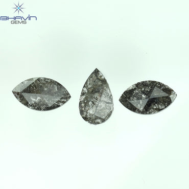 1.29 CT/3 Pcs Mix Slice Shape Natural Diamond  Salt And Pepper Color I3 Clarity (9.40 MM)