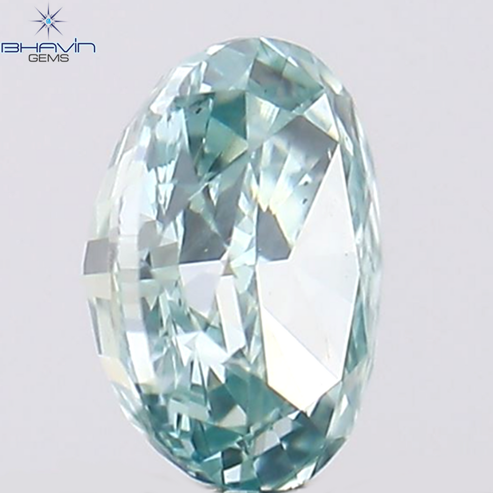 0.37 CT オーバル シェイプ ナチュラル ダイヤモンド グリーンがかったブルー カラー SI1 クラリティ (5.36 MM)
