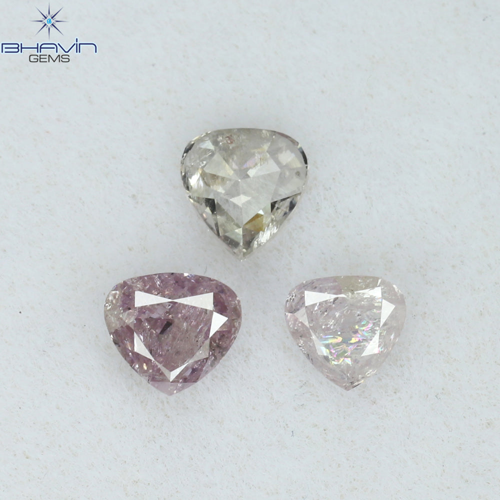 0.50 CT/3 PCS Heart Shape Natural Diamond Pink Color I2 Clarity (3.95 MM)