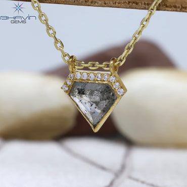 Pentagon Diamond Salt And Pepper Diamond Yellow Gold Pendant Bridal Necklace Pendant