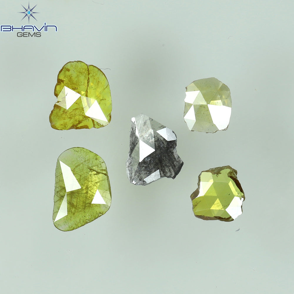 0.71 CT/5 ピース ローズカット ポルキ シェイプ ナチュラル ダイヤモンド ファンシー カラー I3 クラリティ (6.26 MM)