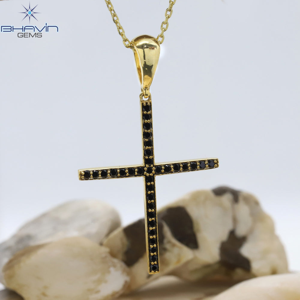 Diamond Pendant, Round Diamond, Black Diamond, Yellow Gold Pendant, Bridal Necklace, Pendant