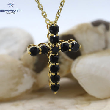 Diamond Pendant, Round Diamond, Black Diamond, Yellow Gold Pendant, Bridal Necklace, Pendant